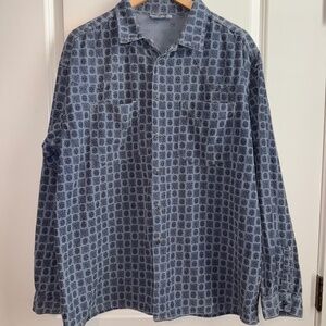Gramicci Men’s Blue Patterned Button-Up Shirt 100% Cotton Size Large